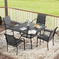 VICLLAX 5 Pieces Patio Dining Set, Outdoor Furniture Set Includes 1 Square Outdoor Table and 4 Stackable Patio Sling Chairs, Black Tabletop and Grey Fabric by HOME