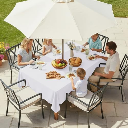 LUSHVIDA Rectangle Outdoor Tablecloth with Umbrella Hole 52x70 Inch White - Image 3