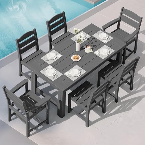 SERWALL HDPE Outdoor Dining Table and Chairs Set for 6 by SERWALL