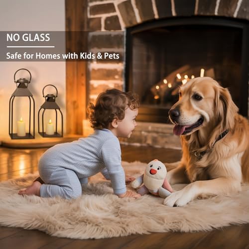 Decorative Metal Lanterns Indoor Outdoor, Candle Holder for Porch, Patio, Fireplace, Floor, Wedding, Christmas, Fall, Holiday, Farmhouse Table Centerpiece (Black, Set of 2 15.7" 12") - Image 2