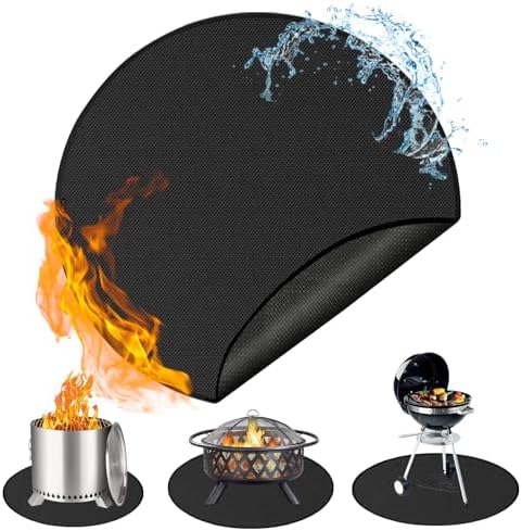 Anze Round Under Grill Mat for Outdoor Grill, 48 Inch Anti-Slip BBQ Floor Mats, Easy to Clean Reusable Fireproof Grill Pad, Oil-Proof Waterproof Protector for Deck Fireplace Pit Mat Black by Anze