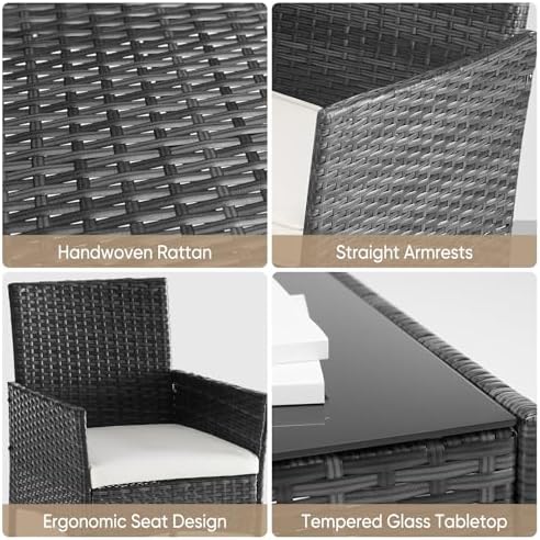 DUMOS 3 Piece Patio Furniture Set, Outdoor Wicker Bistro Set, Black - Image 5