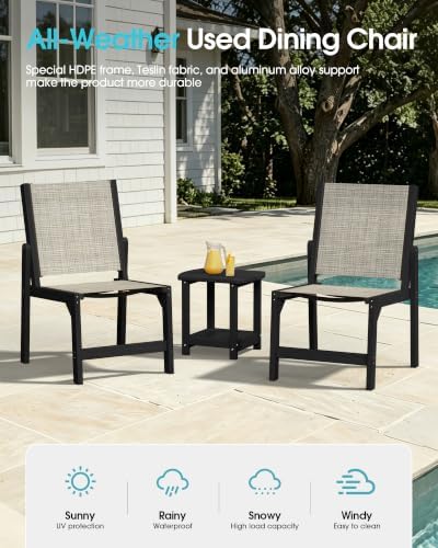 Ciokea HDPE Outdoor Dining Chair of 2, Patio Stackable Porch Chairs, Black - Image 3