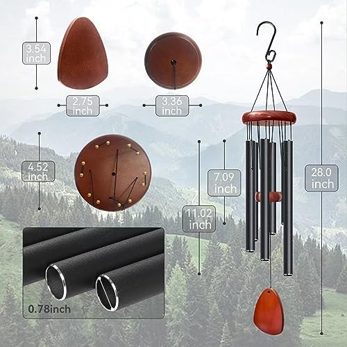 Bursvik 28" Aluminum Wind Chimes for Outside (Black), Patio Zen Decor Gift - Image 2