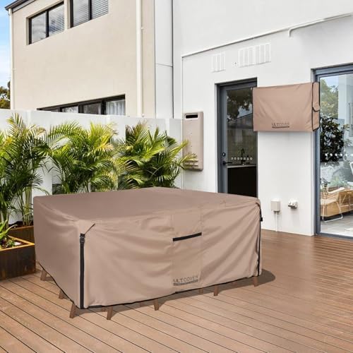 ULTCOVER Rectangular Patio Heavy Duty Table Cover - 600D Tough Canvas Waterproof Outdoor Dining Table and Chairs General Purpose Furniture Cover Size 111L x 74W x 28H inch (Pack of 2) - Image 6