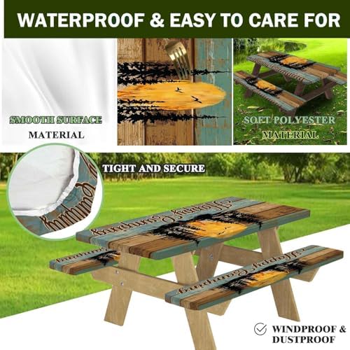 CAPSCEOLL Fitted Picnic Table Cover with Bench Covers 5ft - Camping Fire - Image 6
