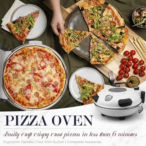 Baker's Friend Electric Pizza Oven Indoor Countertop, 12 Inch Maker Machine for Home, Cooker & Grill, Premium Glazed Ceramic Stone Oven, Creamy White - Image 2