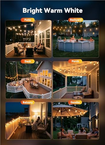 Minetom 164FT Outdoor String LED Patio Lights Waterproof,Shatterproof S14 Vintage Edison Bulbs,Commercial Grade Outside Hanging Lights Waterproof for Porch Deck Garden Backyard Balcony Cafe Bistro - Image 4