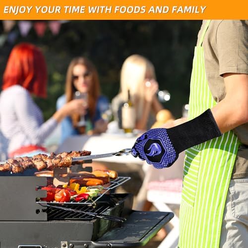 BBQ Gloves 1472F Heat Resistant Non-Slip Silicone 2 Pairs (Blue) - Image 4