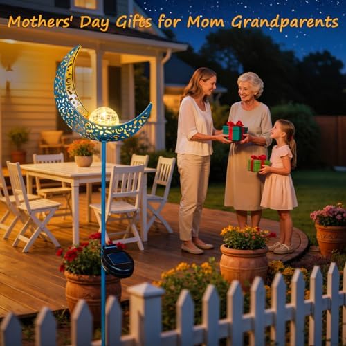 Homeimpro Moon Solar Garden Lights Outdoor Stakes, Waterproof Crackle Glass Metal Yard Lights for Lawn, Patio Accessories, Backyard Decor, Birthday Gifts for Mom - Image 2