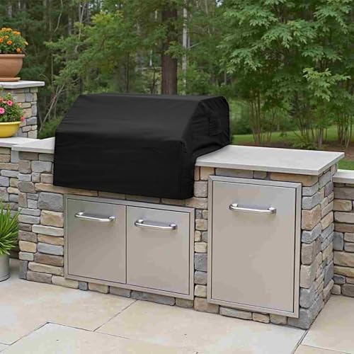 Covers & All Built-in Grill Cover for Outdoor Grill – Heavy Duty 12 oz Waterproof Built-in BBQ Grill Cover, PVC-Coated Polyester with Elastic Hem for Snug Fit (45 x 29 x 26 inches, Black) - Image 4