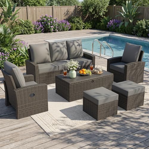 Outdoor Patio Furniture Set, 6 Pcs Wicker Patio Conversation Sets by QUYZE