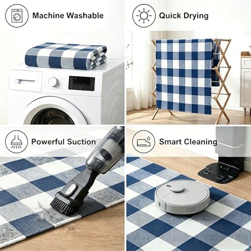 MUBIN Cotton Buffalo Plaid Rug, 3' x 5' Navy Blue White Outdoor Rug Front Door Decorative Mat, Washable Doormat Foldable Area Rug Layered Door Mats Rug for Front Porch, Entryway, Patio - Image 5