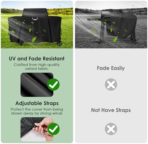 Grill Cover for Traeger Woodridge Pro/Elite Grills, Outdoor Waterproof BBQ Smoker Cover with Top Handles & Adjustable Straps, Pellet Grill Heavy Duty Accessory- 69x28x47 in, Black - Image 4