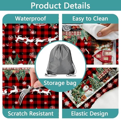 Christmas Picnic Table Cover with Bench Covers and Bag, Camping Essentials, Red Plaid Xmas Waterproof Windproof, Fitted Tablecloth Cover with Elastic Edge, for Indoor & Outdoor, 3 PCS, 30x60 Inch - Image 4