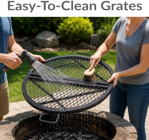 Sunnydaze Round Folding Camping Grill Grate - Portable Foldable Campfire Cooking Grate for Fire Pit - Heavy-Duty Black Steel with Handles for Outdoor Backyard BBQ - 38" Diameter - Image 2