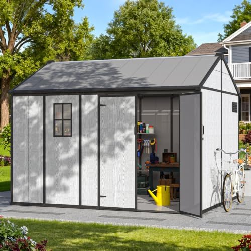 8 x 10 FT Plastic Outdoor Storage Shed with Floor, Resin Garden Shed by DNYKER