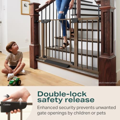 Cumbor 2 Pack 30-46" Baby Gate for Stairs, Auto Close Dog Gate Indoor Brown - Image 4