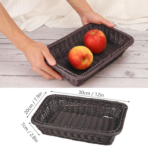 6 Packs 12 Inch Poly Wicker Bread Baskets, Coffee Rectangle bread Baskets for Serving, Woven Polypropylene Basket, Bread Basket for Serving, Restaurants, Tableware - Image 2