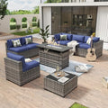 Aoxun 8 Piece Patio Furniture Set with 44" Fire Pit Table Wicker Rattan by Aoxun