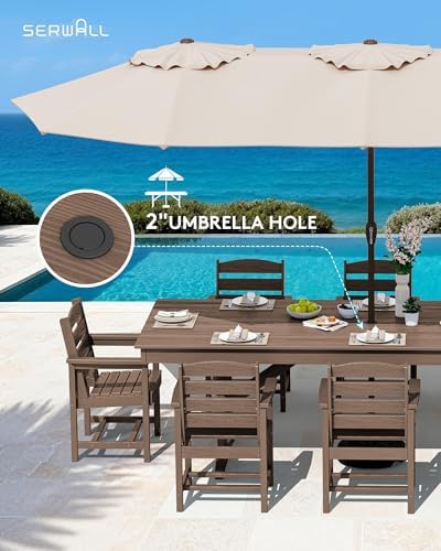 SERWALL 9Pcs 84" HDPE Outdoor Dining Set for 8 with Armchairs,Brown - Image 5