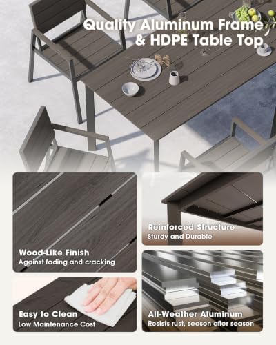 Outdoor Dining Set for 6, Aluminum Patio HDPS Outdooor Table and Chairs Set with Umbrella Hole, All Weather Patio Furniture Set, 7 Peice Patio Dining Table Set (Charcoal) - Image 4