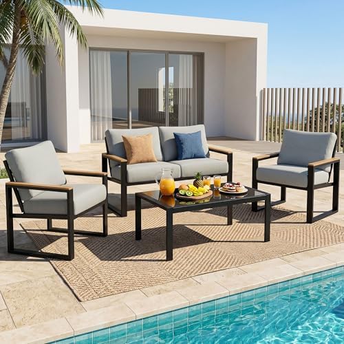 NATURAL EXPRESSIONS 4 Pieces Patio Furniture Sets, Modern Metal Patio Set by NaturalExpressions