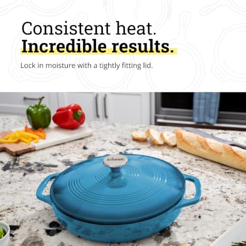 Lodge Essential Enamel Cast Iron Braiser, 3.6 Quart, Cornflower Blue - Image 4