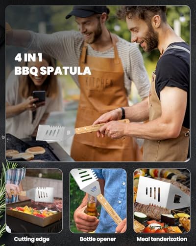 4PCS Grilling Accessories BBQ Tools - Stainless Steel Grill Set with Tongs, Fork, Spatula, Brush, Carrying Bag, Birthday for Men, Father, Husband - Image 4