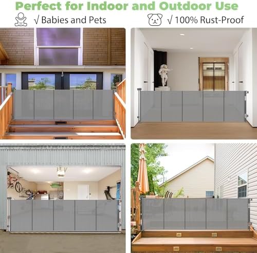 96 Inch Wide Reinforced Retractable Dog Gate, Prevents Crawling Under, Gray - Image 4