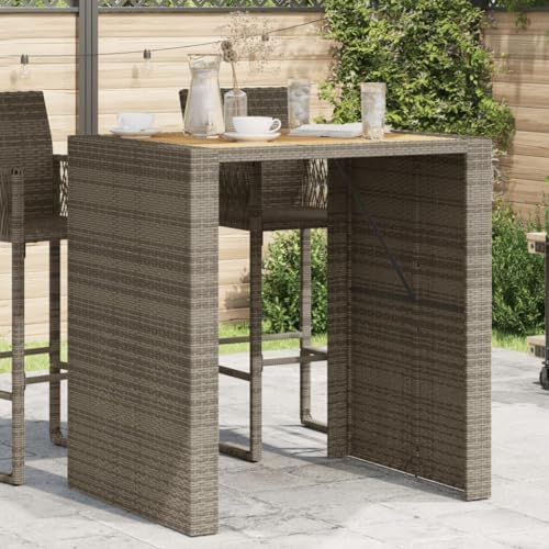 Garden Bar Table Grey Outdoor Dining Furniture Solid Acacia Wood Powder Coated Steel Frame Weather Resistant Modern Design 41.3 Inch Long 31.5 Inch Wide Seats Four People - Image 3