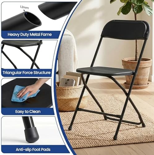 11-Piece 8 FT Black Plastic Folding Table Chairs Set for 10 People - Image 5