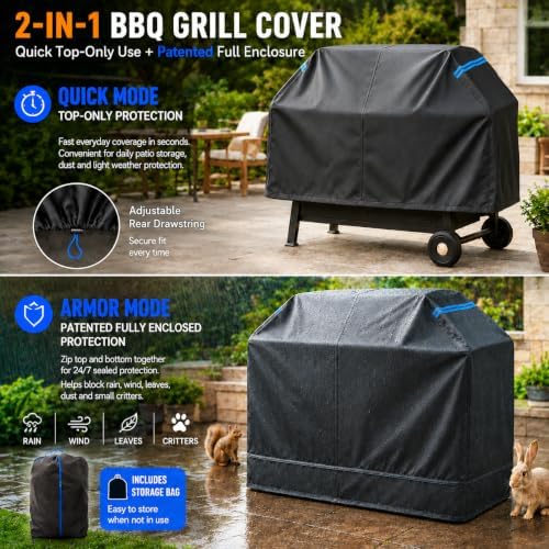 Fully Enclosed Grill Cover 52-Inch,Waterproof Zipper Grill Cover,BBQ Grill Cover Made of 600D,Animal Fade-Resistant,UV-Protection,Gas Grill Cover for Weber,Nexgrill CharBroil and More Black - Image 3