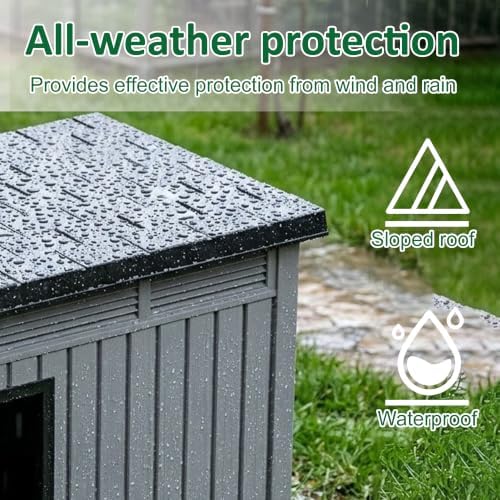Large Chicken Coop with Hydraulic Air Rod, Resin Duck Coop with Elevated Floor and Air Vents, Backyard Poultry Pet Shelter with Weatherproof Openable Roof, for Chicken, Ducks, Rabbits, Grey - Image 4