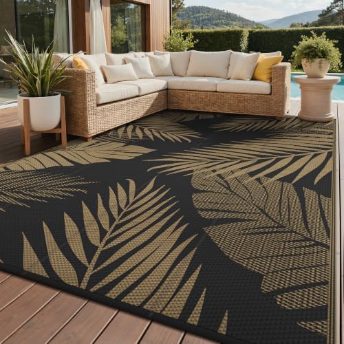 GENIMO Outdoor Rug, Waterproof Plastic Rugs for Patio, 9'x12' Black Brown by GENIMO