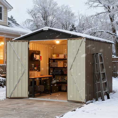 Greesum 8x8FT Outdoor Storage Shed, Brown - Image 7