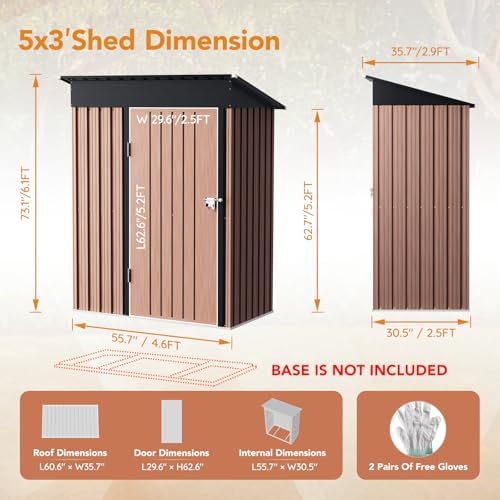 Panovue 5X3X6.1FT Garden Storage Shed (NO Wood Panels&Frame Floor) - Image 4