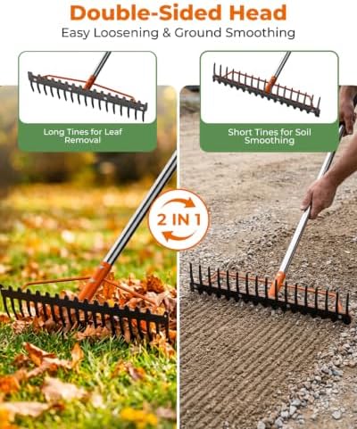 77'' Bow Rake for Soil Leveling, 17 Tines Heavy-Duty Garden Rakes - Image 5