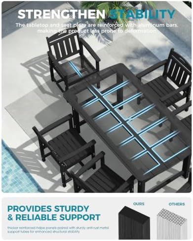 Ciokea HDPE Outdoor Patio Dining Chairs, All-Weather Furniture, Black - Image 4