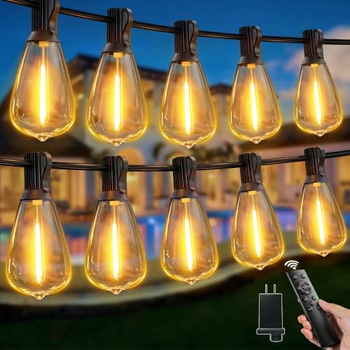 Outdoor String Lights Dimmable with Remote, 150 FT Outdoor Lights with 2 Timer and 3 Mode, Waterproof & Shatterproof Patio Lights, 2200K Energy Saving String Lights 4 Spare Bulbs for Patio Yard by GuhopeLighting