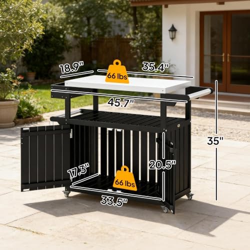 Outsunny Outdoor Bar Cart with Storage Cabinet Kitchen Island Black - Image 3