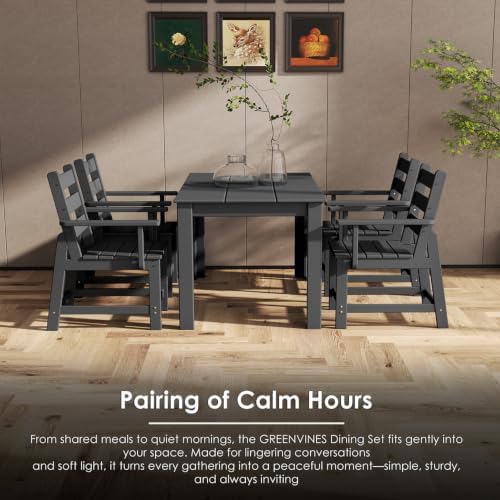 GREENVINES 7-piece Outdoor Dining Set, HDPE Table & 6 Armchairs, Black - Image 3
