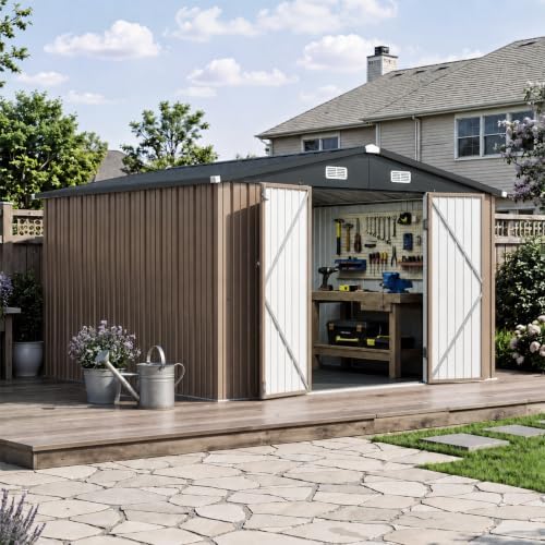 Aoxun10x12 FT Shed Outdoor Storage Shed with Floor Brown by Aoxun