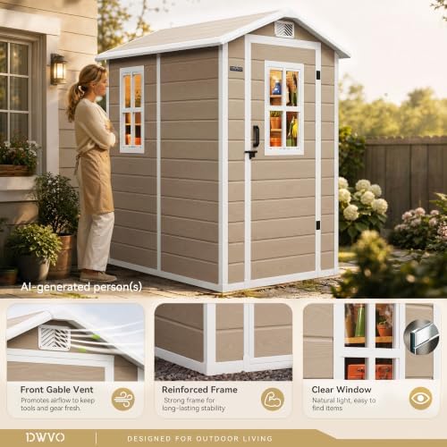 DWVO Outdoor Storage Shed 4.4×6FT, Plastic Garden Shed with 2 Windows - Image 2