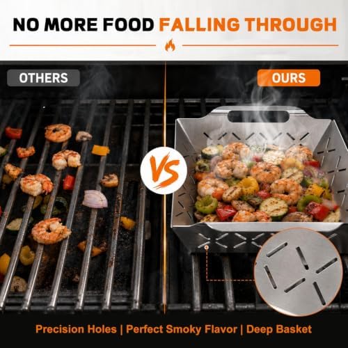 3 PSC Grill Baskets for Outdoor Grill, Stainless Steel Vegetable Basket Set - Image 5
