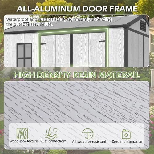 6 x 8 FT Plastic Outdoor Storage Shed with Floor, Resin Garden Shed - Image 6