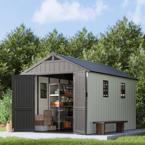 Patiowell 8x12 FT Resin Outdoor Storage Shed with Floor, Beige - Image 2