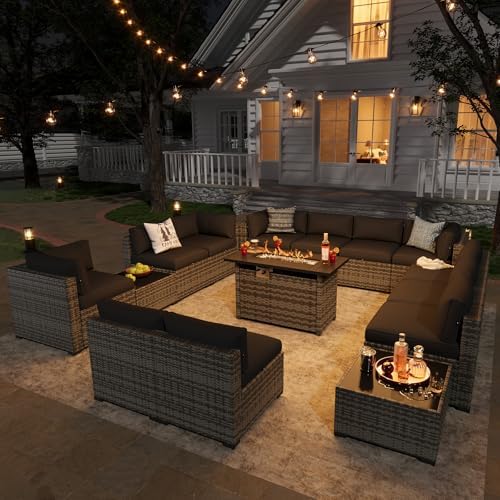 Aoxun Patio Furniture Sets, 15-Piece Outdoor Patio Furniture with 44'' Propane Gas Firepit Table, Wicker Outdoor Conversation Set Sectional Sofa for Backyard, Poolside - Image 3