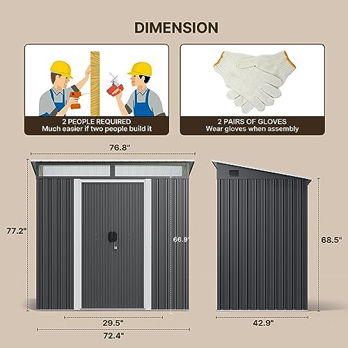 Gizoon 6'x4' Outdoor Storage Shed Metal Garden Shed with Sliding Lockable Doors, Versatile Tool Bike Shed with Transparent Panel Windows, Outdoor Storage Clearance for Backyard, Patio, Dark Gray - Image 3