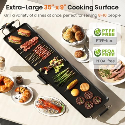 MAT EXPERT 35" Electric Griddle, Nonstick Countertop BBQ Grill with 4-Level Adjustable Temperature, Insulated Handles & Drip Tray, Indoor Outdoor Tabletop BBQ Grill for Party, Camping & Gathering, 35" - Image 5